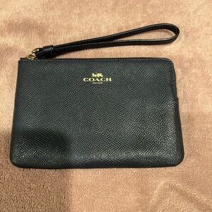 Coach Navy Blue Textured Leather Woman’s Wristlet